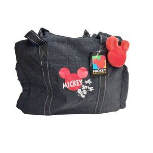 Vintage Mickey Unlimited Black Duffel Bag With Red Mouse Ears Plush Charm NEW!